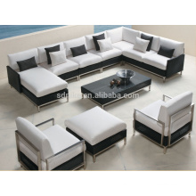 DE- (421) mobiliário de exterior de vime sofá secional set / canto sofá-cama